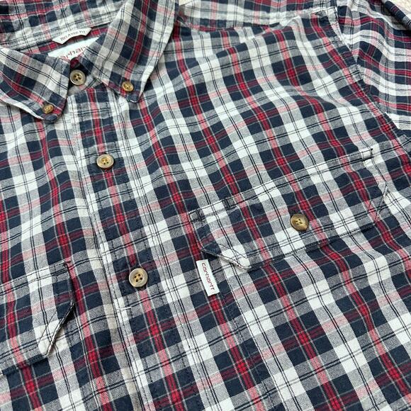 Carhartt Flannel Shirt Mens Large Red Plaid Button Down Long Sleeve Relaxed Fit - Picture 3 of 9